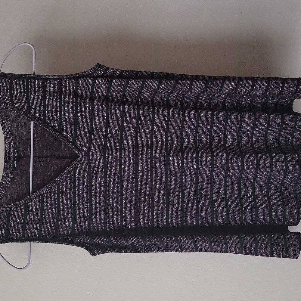 Lane Bryant Black Shimmer Striped Tank